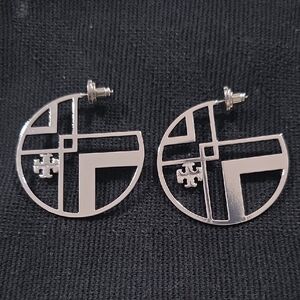 Tory Burch Double T Silver Geometric Earrings